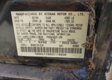 2005 Nissan Altima 2.5 S z USA, uszkodzony, nr VIN 1N4AL11D85C119638